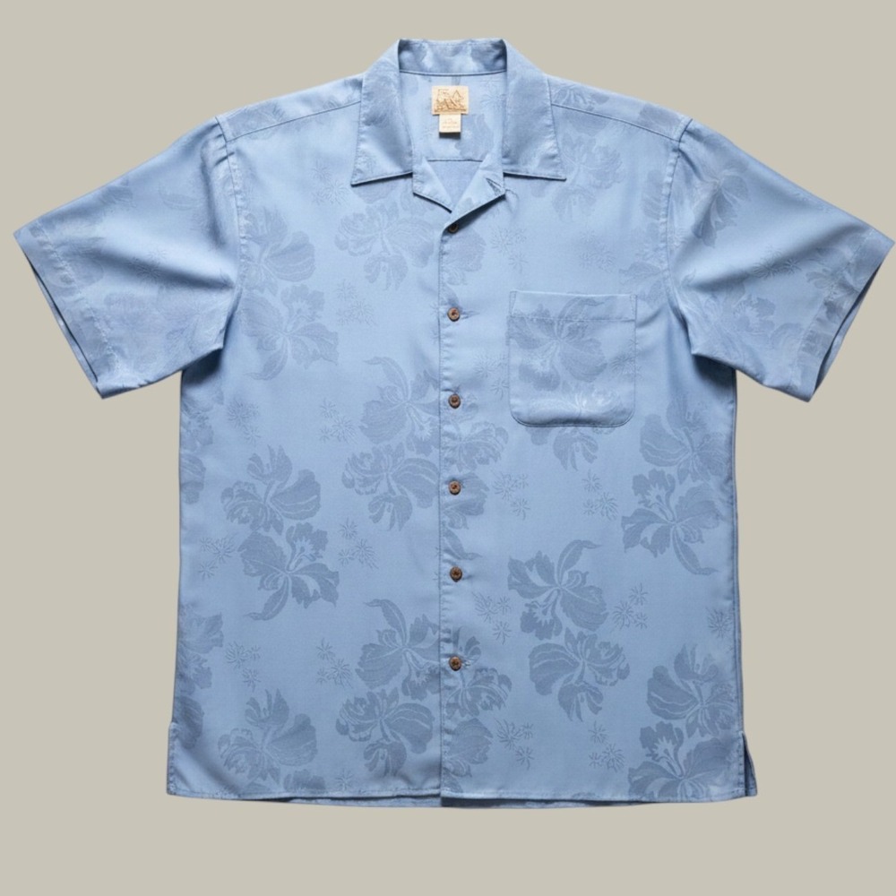 Jos A Bank Shirt Mens Large Blue Floral Jacquard Camp Collar Button Up Hawaiian
